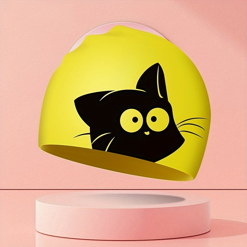 Cat Print Children's Swimming Cap High Elastic Silicone Waterproof