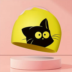 Cat Print Children's Swimming Cap High Elastic Silicone Waterproof