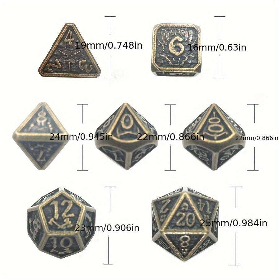 7pcs Dragon Scale Metal Polyhedral Dices for RPG Board Game