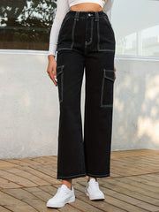 Contrast Seam Stitch Flap Pocket Denim Pants