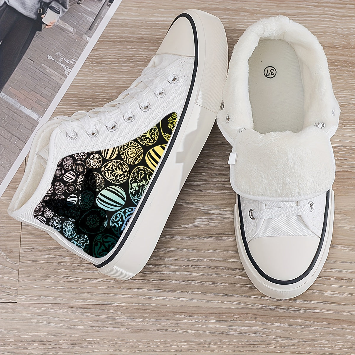 Easter Egg Pattern High Top Skate Shoes with Warm Lining