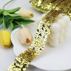 2 Yards Elastic Sequin Lace Ribbon Trim - Glitter Stretch Flat Sequin Trim
