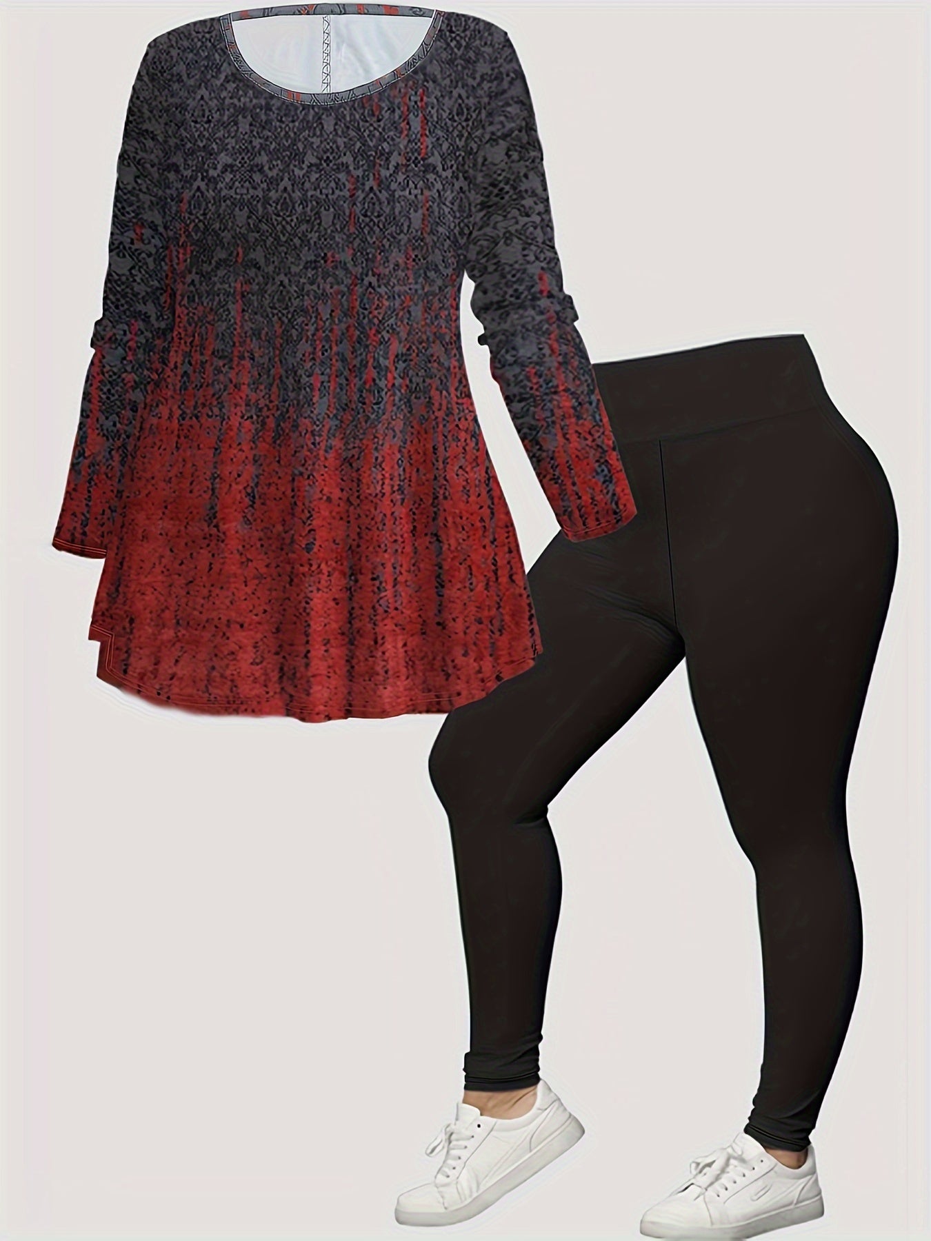 Geo & Ombre Print Peplum Top & Leggings 2 Piece Set