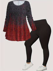 Geo & Ombre Print Peplum Top & Leggings 2 Piece Set