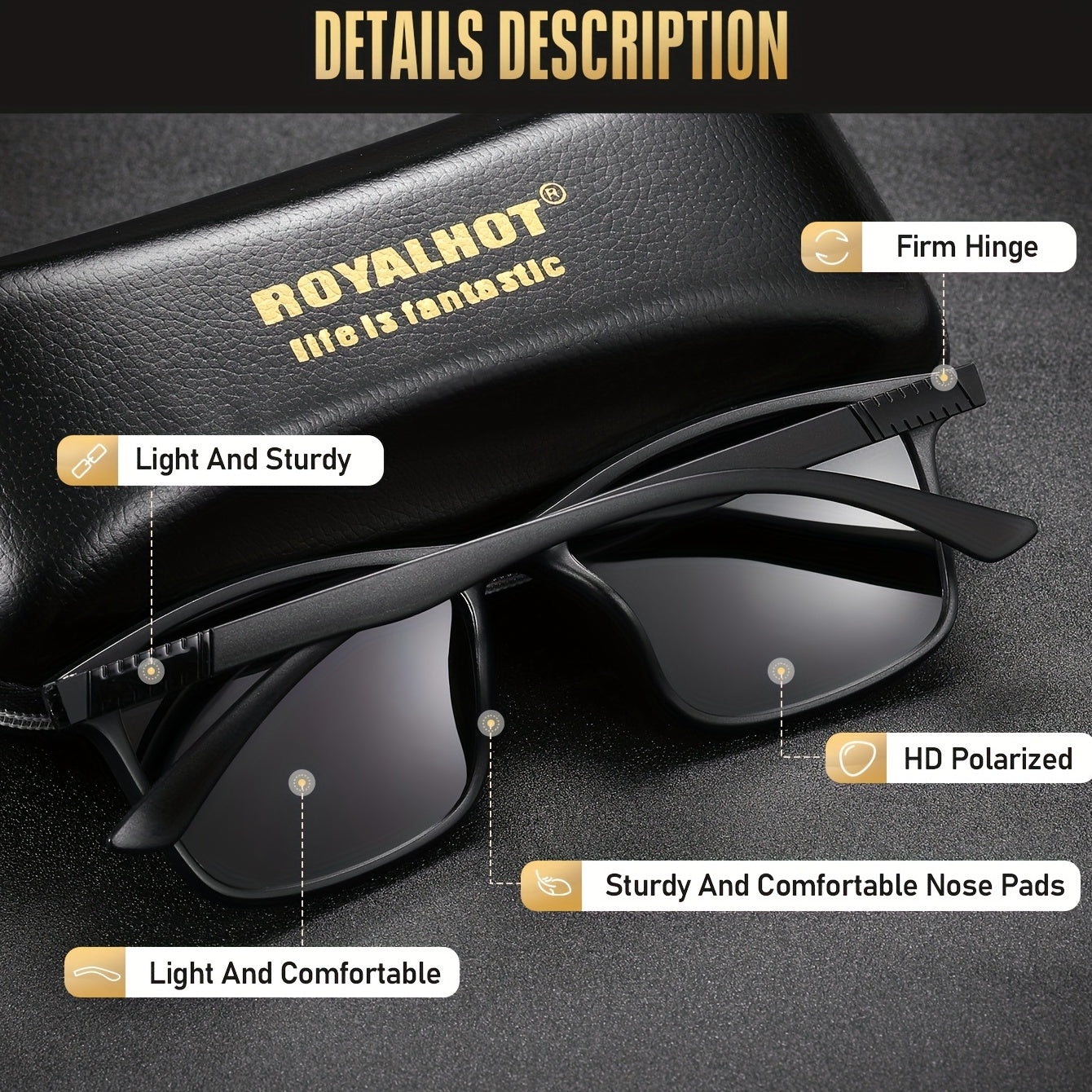 RoyalHot Polarized Sunglasses TR90 Metal Frame Sport Eyewear
