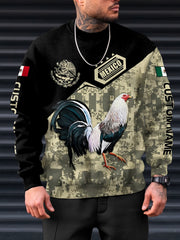 Mexico Rooster Print Men's Round Neck Sweatshirt for Autumn Winter