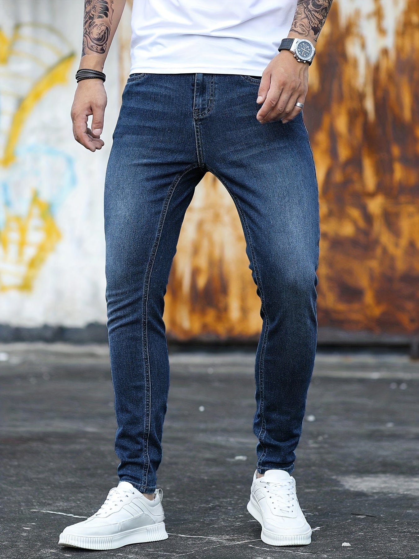 Men's Slim Fit Jeans Street Style Stretch Distressed Denim Pants