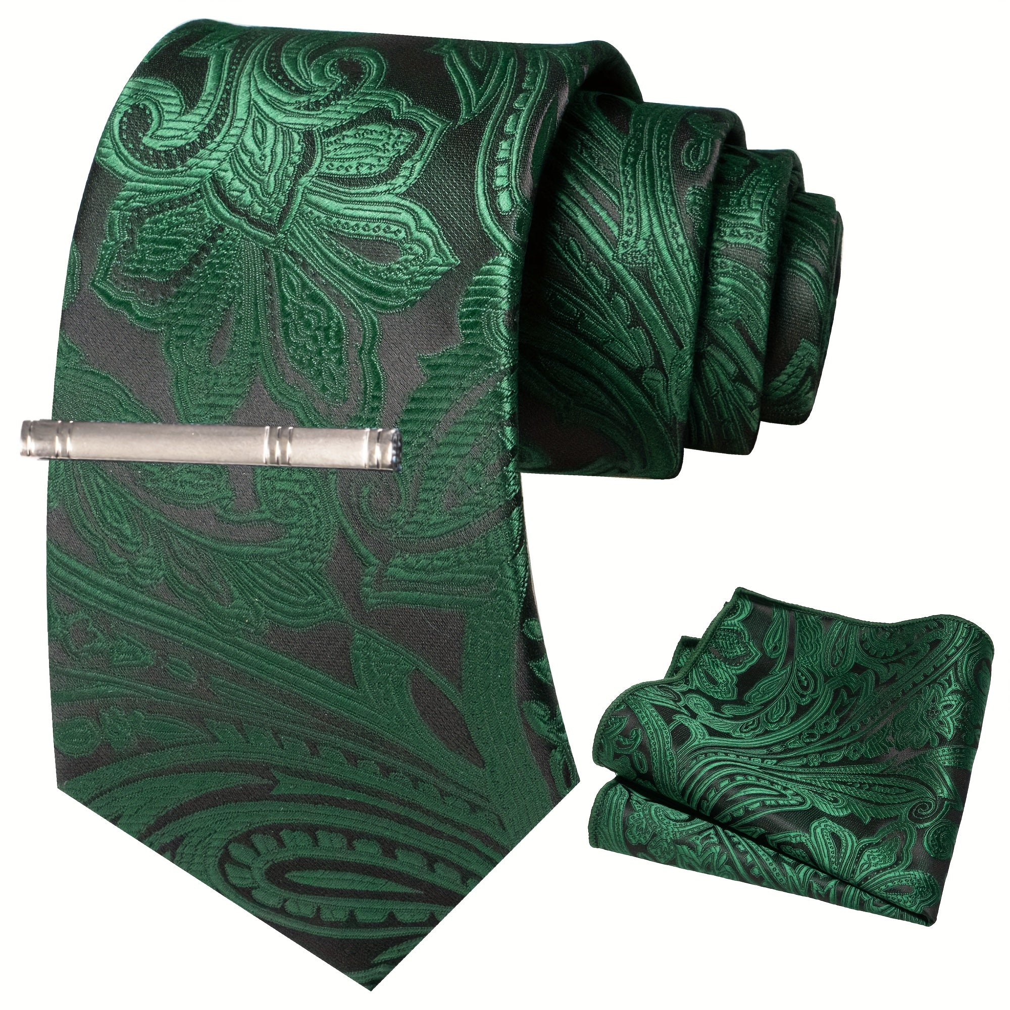 Floral Tie And Pocket Square Set With Tie Clip