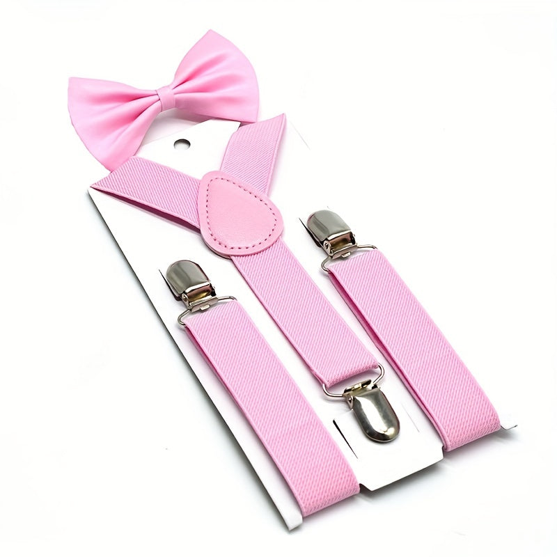 Boys' Suspender Bow Tie Set - Adjustable Y-shaped Pants with Metal Clip