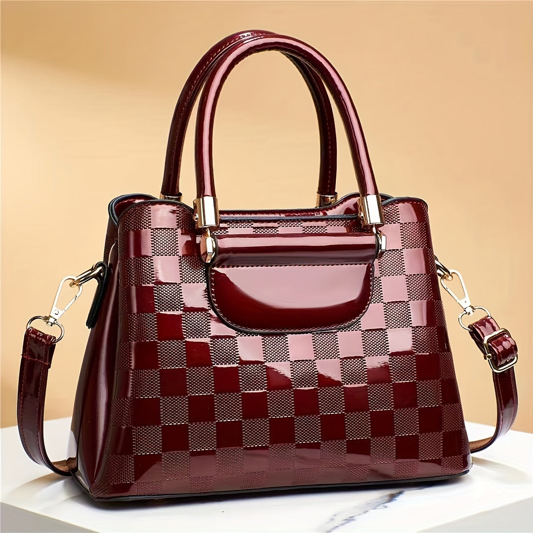 Plaid Pattern Handbag Crossbody Bag Top Handle Purse For Office