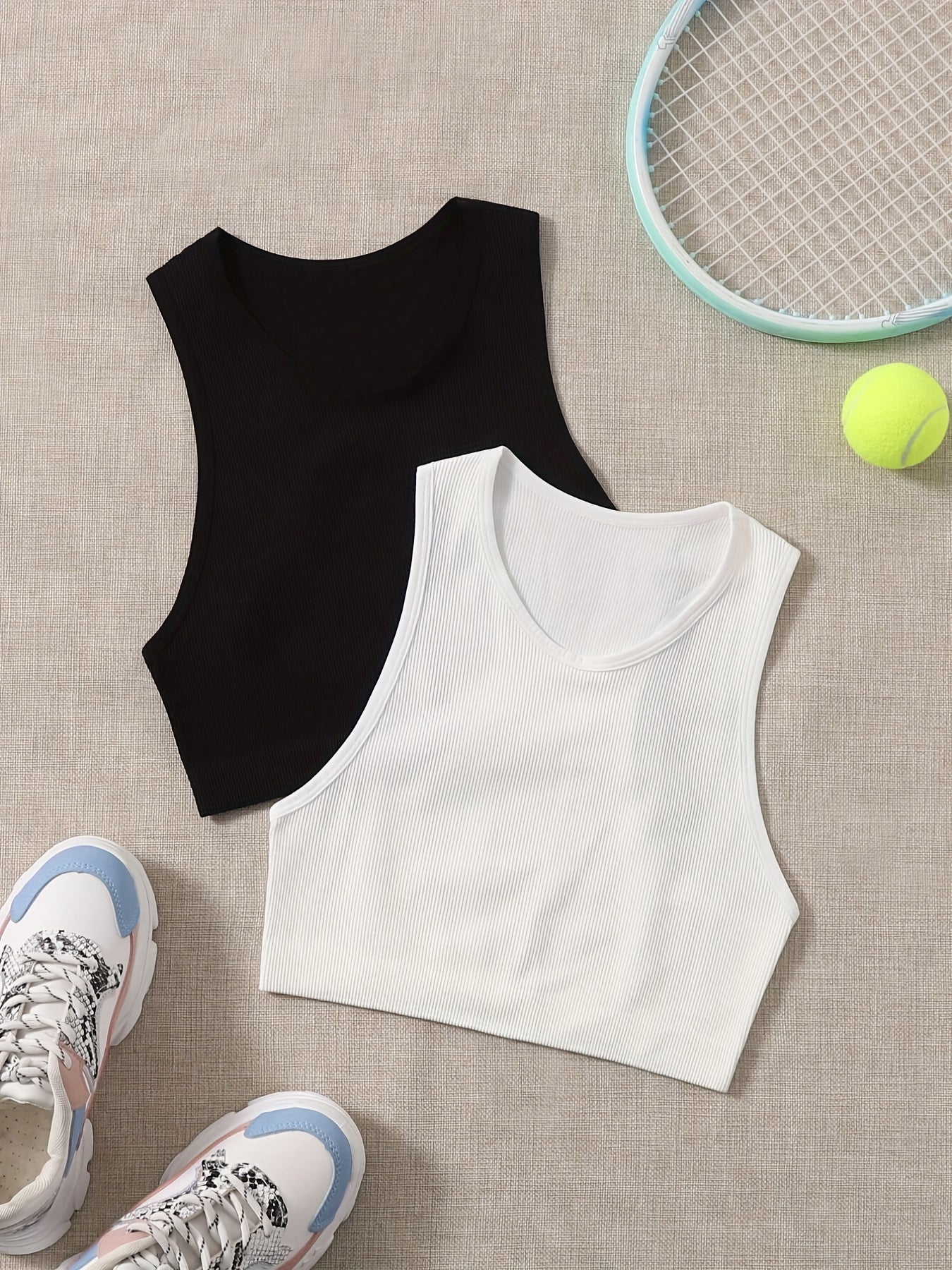 Ribbed Racer Back High Stretch Sports Bra