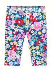 Girls Flowers Graphic Elastic Waist Cropped Legging Set