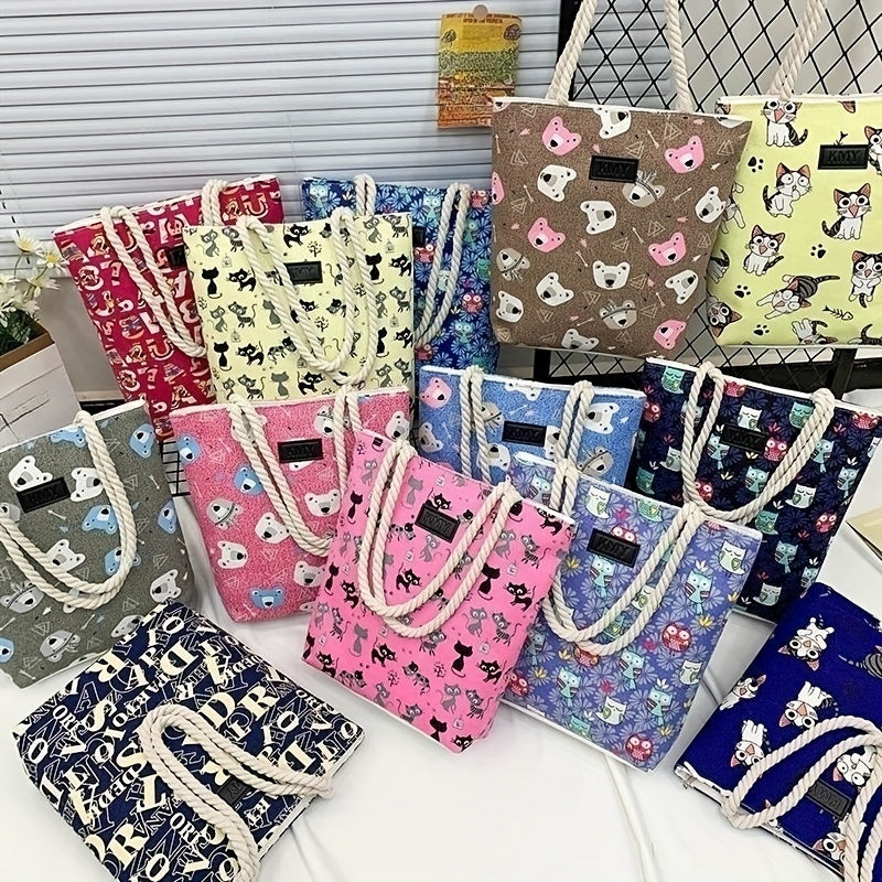 Funny Pet Animal Print Canvas Bag Large Capacity Rope Handle Tote