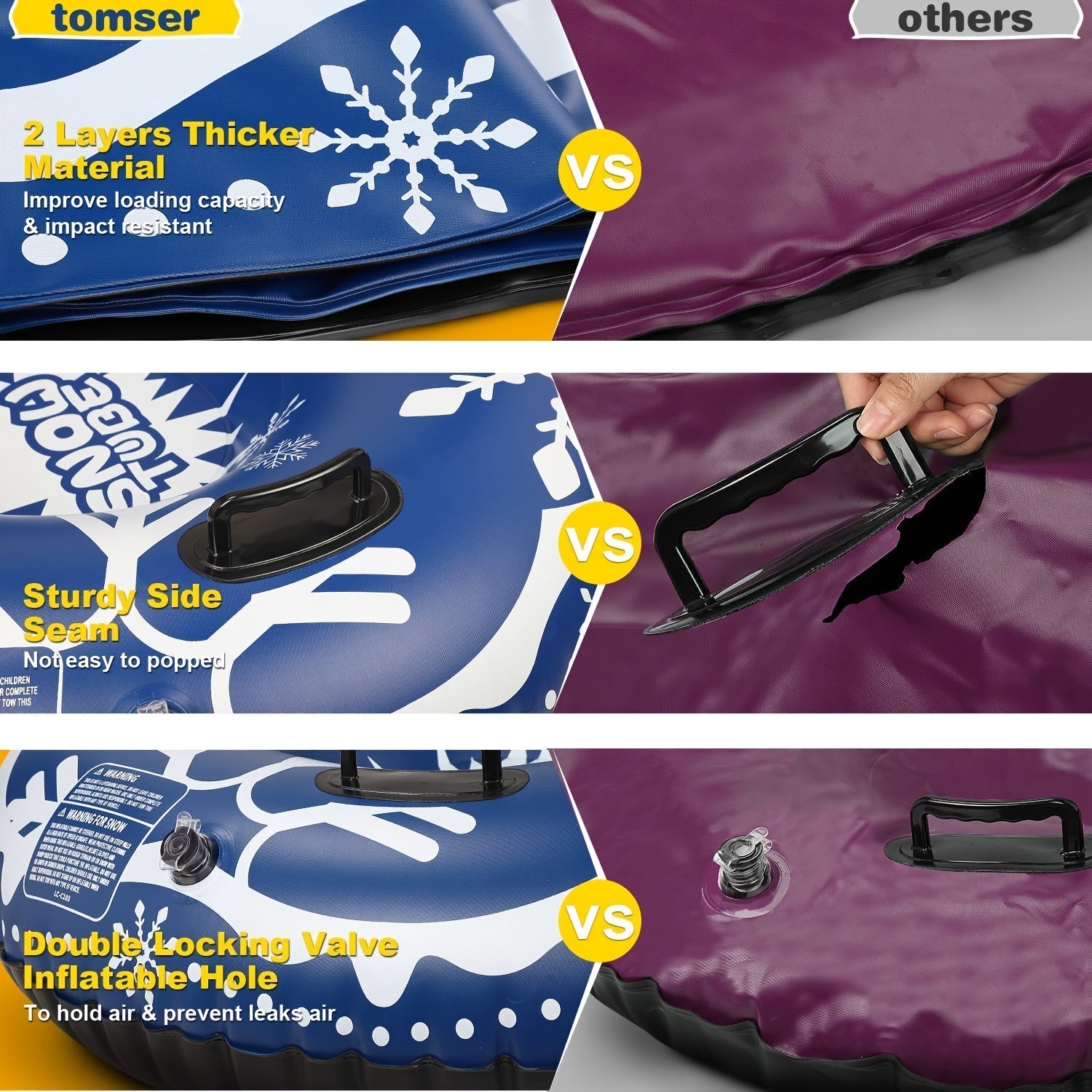 1pc Inflatable Snow Tube Heavy Duty Winter Outdoor Fun Snow Toy