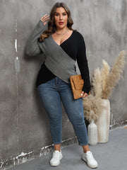Colorblock Surplice Neck Sweater