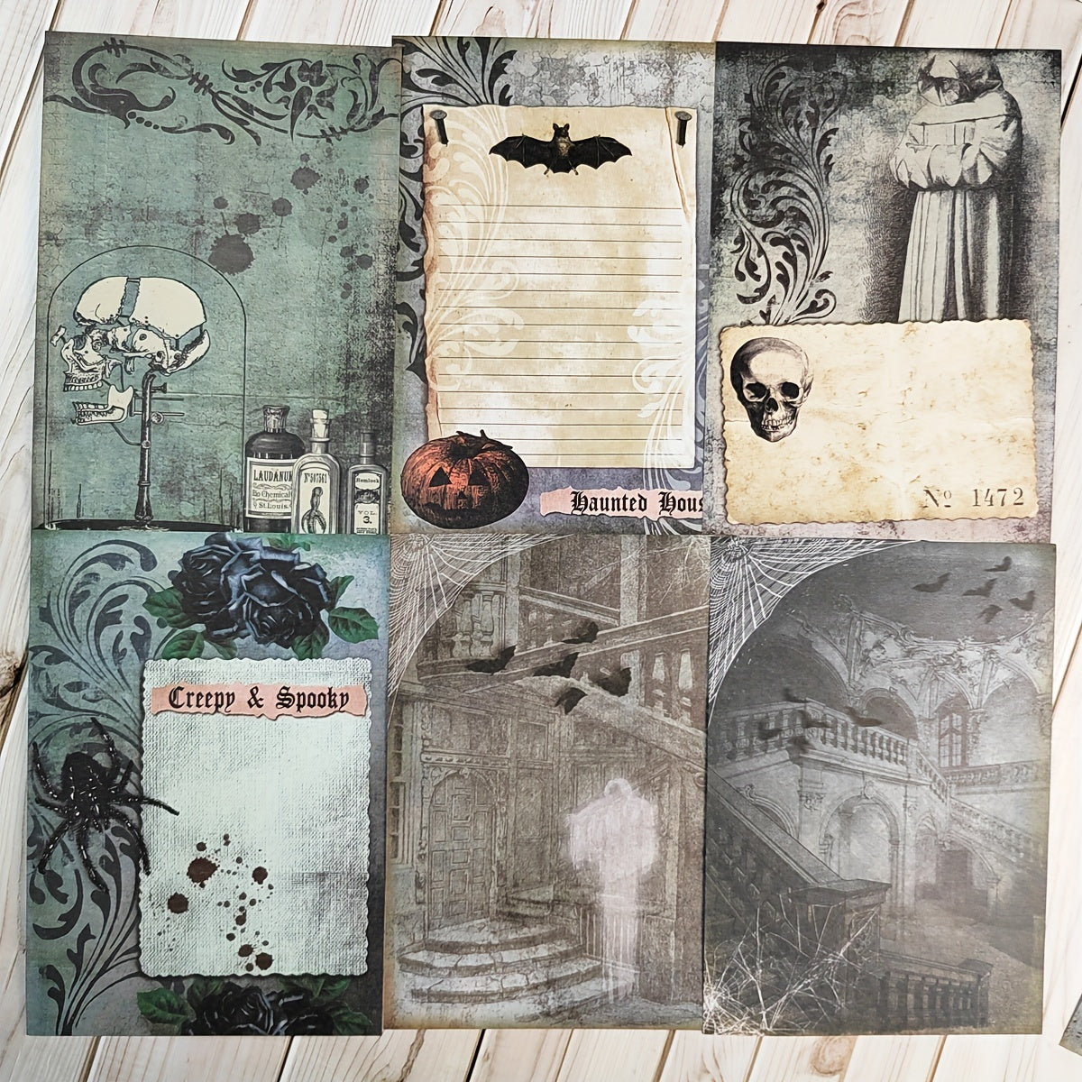 12pcs Vintage Halloween Scary Ghost Scrapbook Papers, Card Making DIY Crafts