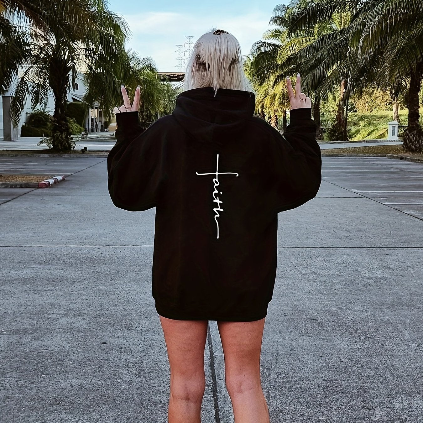 Faith Print Back Hoodie Long Sleeve Sweatshirt
