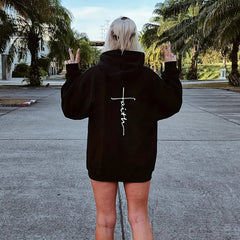 Faith Print Back Hoodie Long Sleeve Sweatshirt