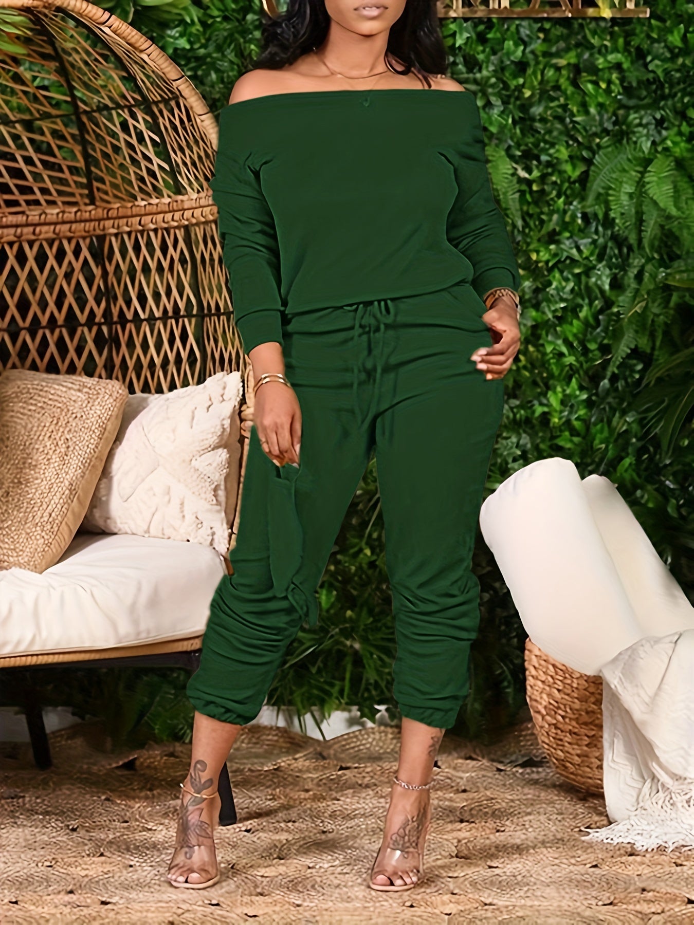 Women's Plus Off Shoulder Top & Jogger Pants Set
