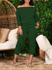 Women's Plus Off Shoulder Top & Jogger Pants Set