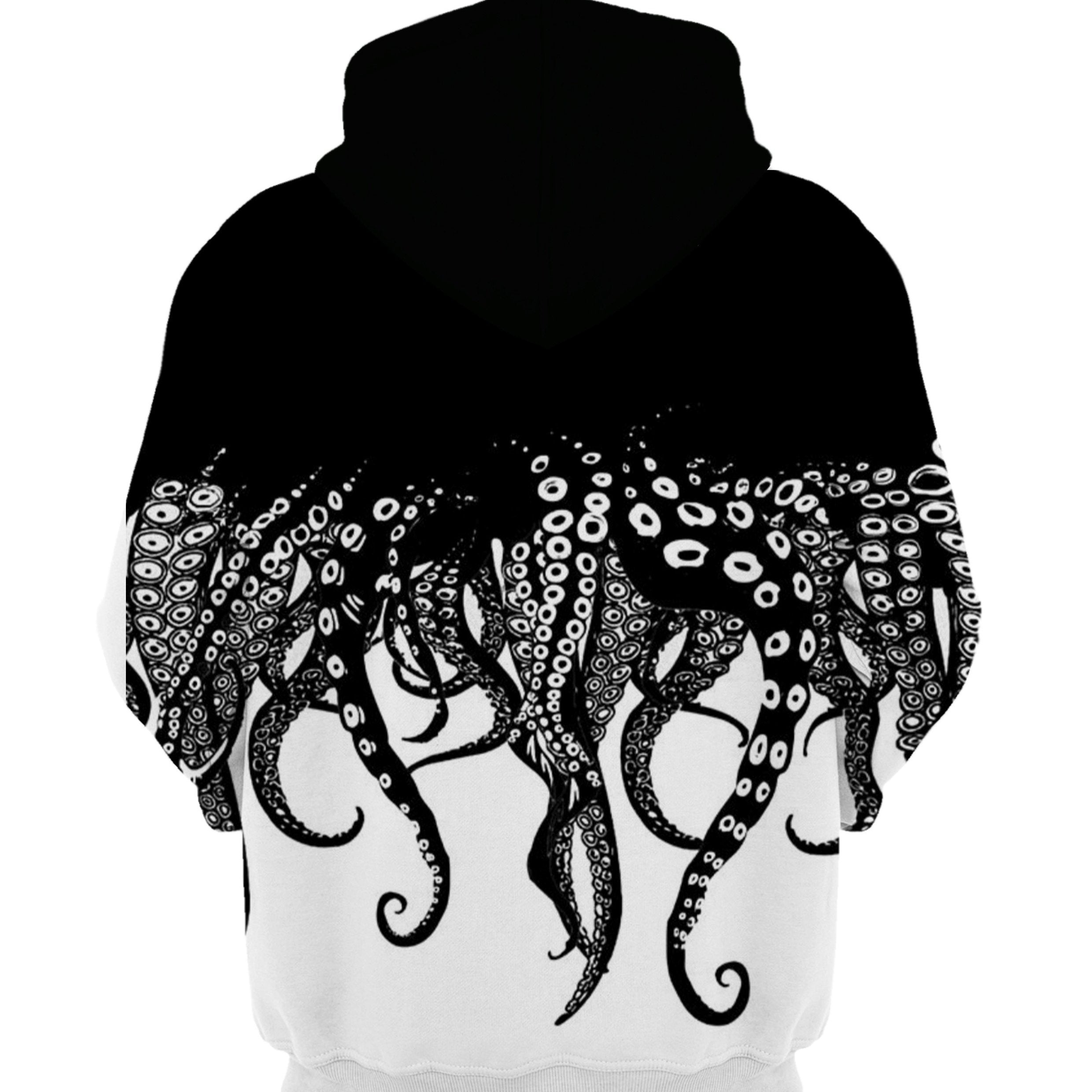 Octopus Print Hoodie Men's Graphic Block Hooded Sweatshirt
