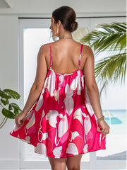 Floral Print Backless Dress Vacation Spaghetti Strap Mini Dress