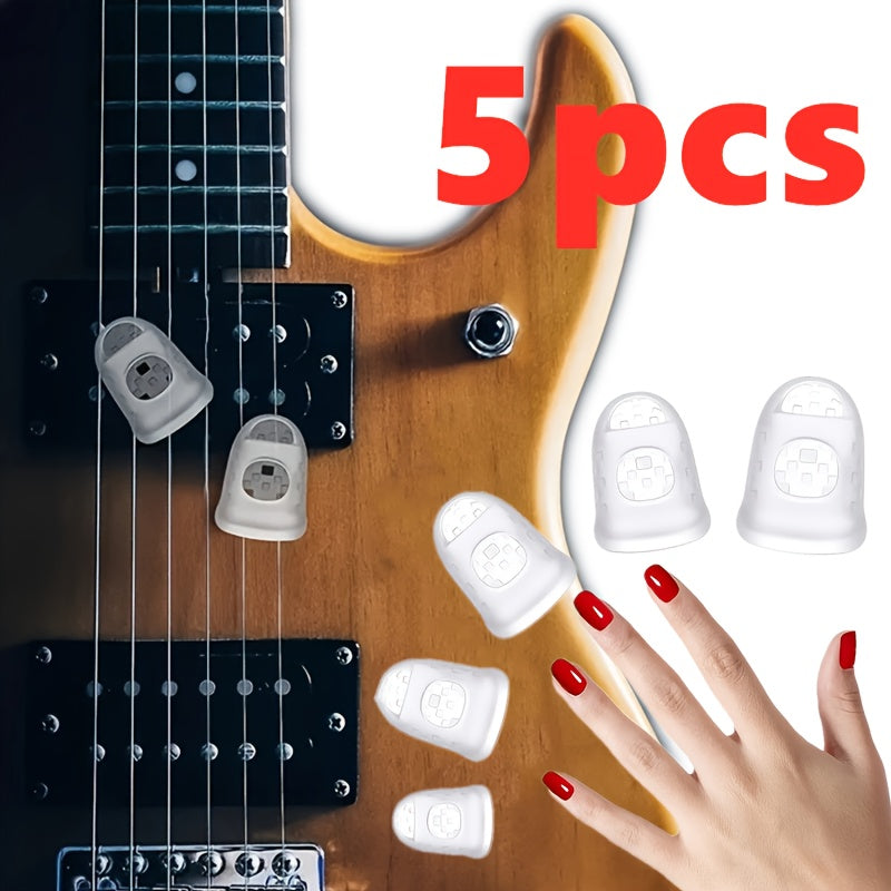 5pcs Silicone Guitar Fingertip Protectors for Stringed Instruments - 3 Sizes