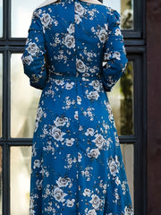 Floral Print Plus Size Abaya Dress Long Sleeve Maxi Jalabiya With Belt