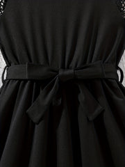 Girls' Lace Shoulder Short Sleeve Tunic Dress - Party Holiday Outing