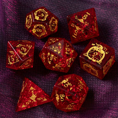 Halloween Red Glass Gem Dice with Exclusive Pumpkin Skull Carving Pattern