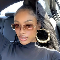 Rimless Rectangle Sunglasses Women UV400 Gradient Lens Glasses