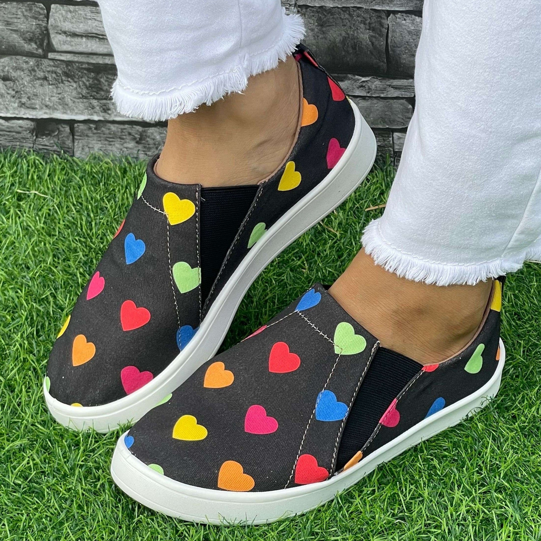 Heart Pattern Slip-On Flat Shoes for Women