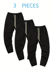 3 Pcs Men's Loose Casual Drawstring Joggers Set
