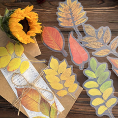 10pcs Retro PET Ink Large Sticker Fall Leaves Simulation Plants Leaf Dec