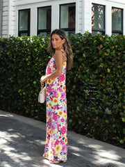Floral Print Spaghetti Wide Leg Jumpsuit for Summer