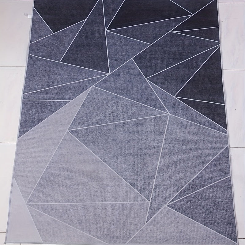 Gray Geometric Pattern Area Rug Non Slip Washable Indoor Mat for Living Room Bed