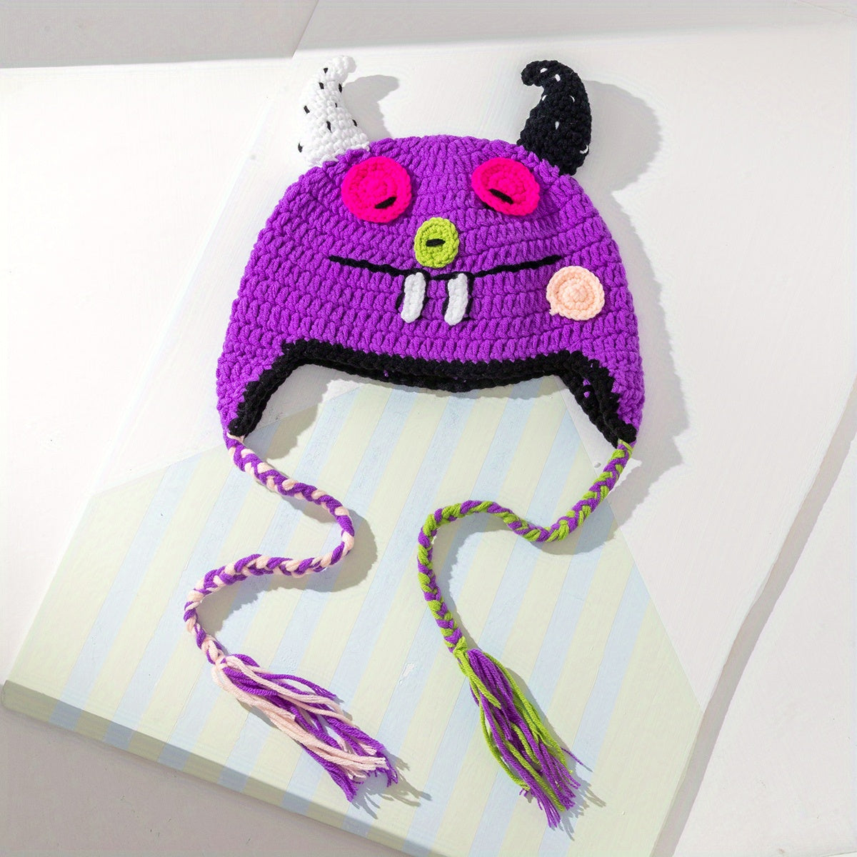 Funny Devil Beanie Warm Knit Hat Ear Flap Unisex Coldproof Beanies Autumn Winter