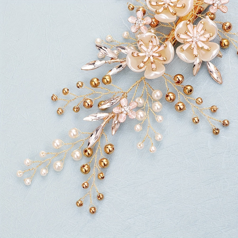 Flower & Pearl Hair Clip Barrette Bridal Wedding Headwear