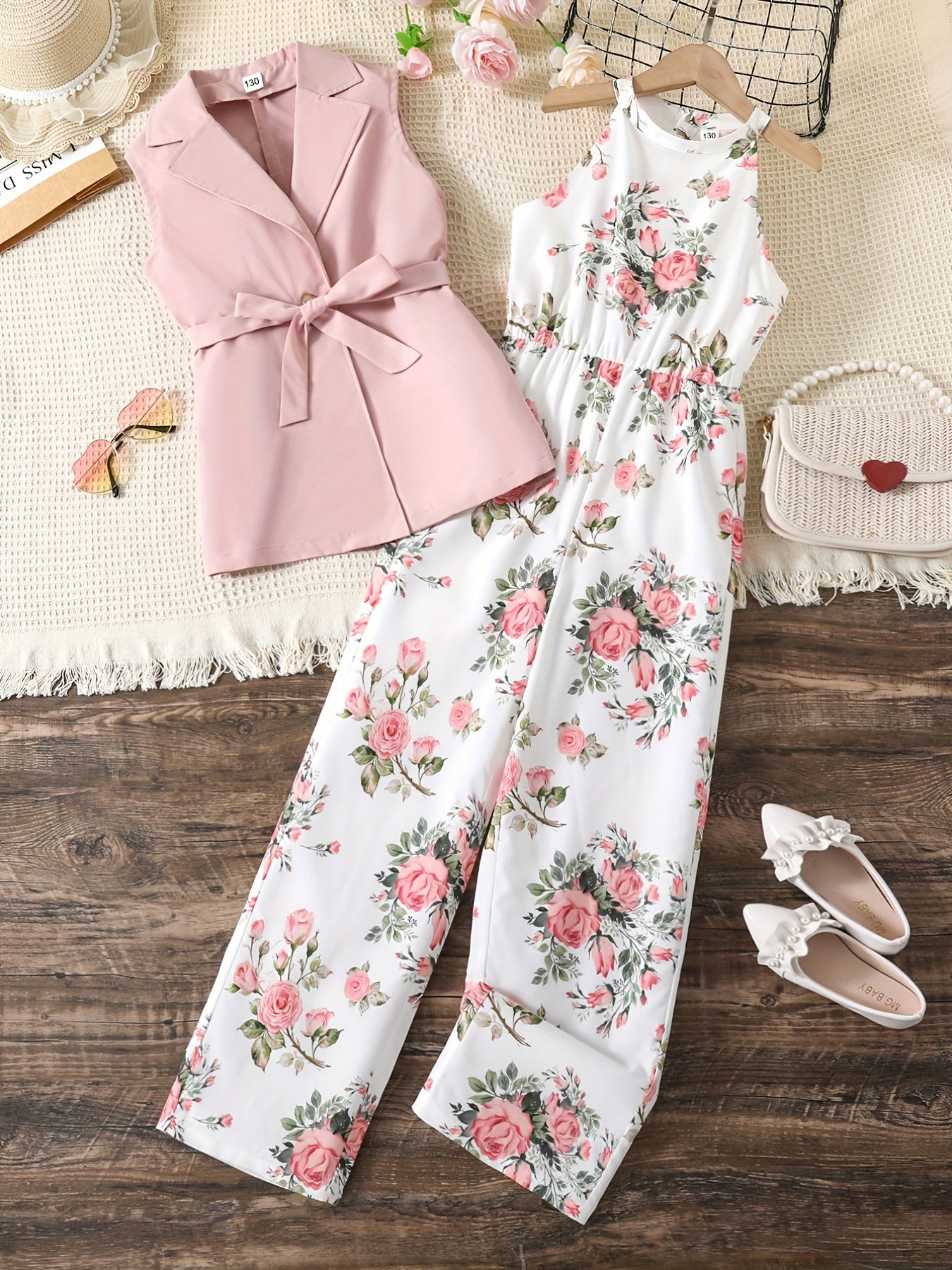 Girls Sleeveless Blazer and Jumpsuit Set Kids Summer Outfit