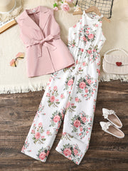 Girls Sleeveless Blazer and Jumpsuit Set Kids Summer Outfit