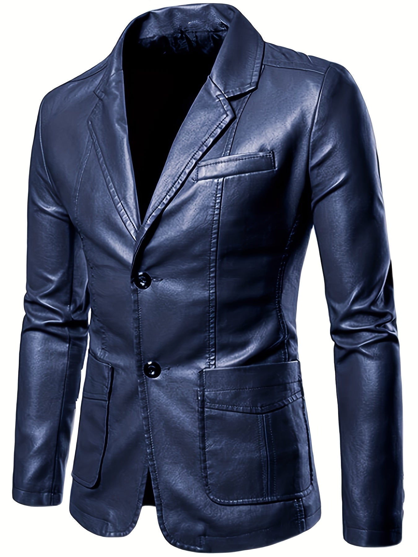 Men's Casual Pockets PU Leather Jacket Long Sleeves