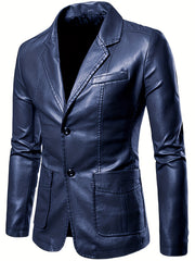 Men's Leather Lapel Zipper Up Jacket for Autumn Winter Wear