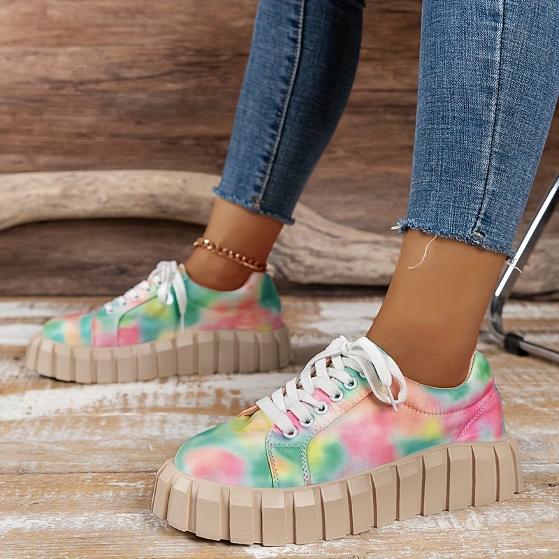 Women's Colorful Print Canvas Sneakers Round Toe Lace up Outdoor Shoes