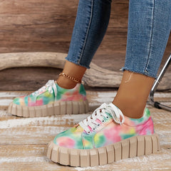 Women's Colorful Print Canvas Sneakers Round Toe Lace up Outdoor Shoes