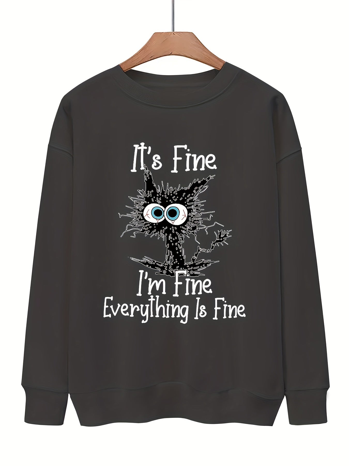 Crazy Cat Print Pullover Sweatshirt for Fall & Winter