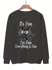 Crazy Cat Print Pullover Sweatshirt for Fall & Winter
