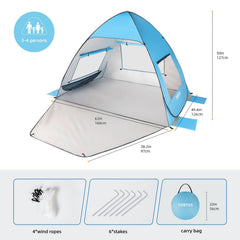 TOBTOS Pop Up Beach Tent UPF 50 Portable Sunshade Lightweight Sun Shelter