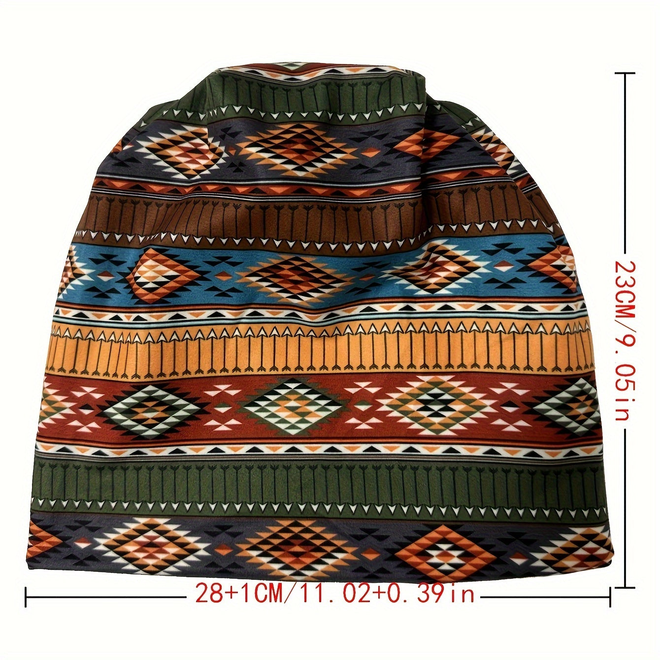 Ethnic Style Velvet Lined Slouchy Knit Hat Winter Skull Cap