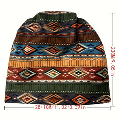Ethnic Style Velvet Lined Slouchy Knit Hat Winter Skull Cap