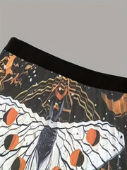 Butterfly Print Pleated Skirt Elastic Waist Swing Skirt